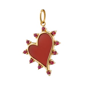 18K Carnelian & Ruby Heart Charm Pendant
